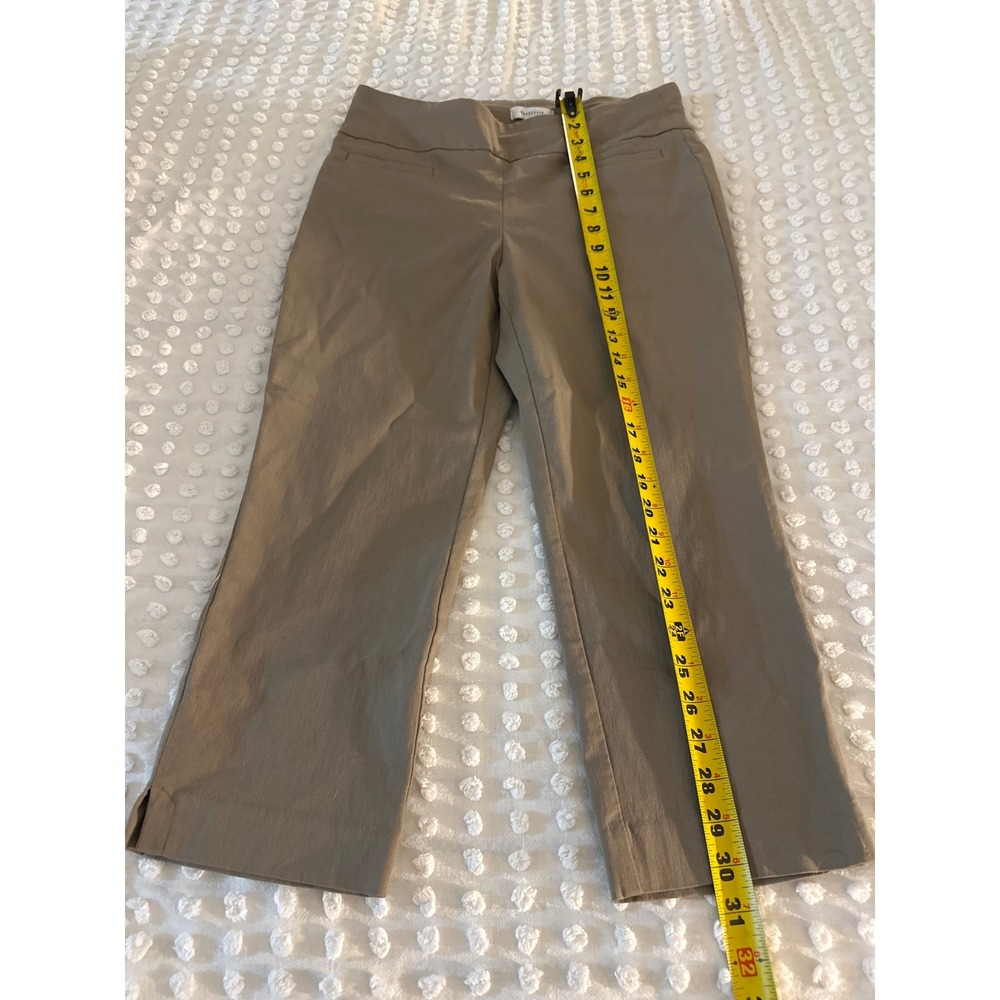 Van Heusen Womens Tan Khaki Stretch Pull On Cropped Pants Size 8 Slim Leg Slits